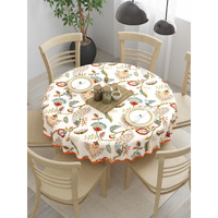 Clasiko 100% Cotton 6 Seater Round Table Cover; 72x72 Inches; Multicolor Peacock