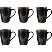 Femora Gold Series Ceramic Coffee Mug - Set of 6 (360ml) Multi - Color Tea cups, Stackable, Chip Resistant, large serving Coffee Cup, Ideal Coffee Mug for Gift - Black