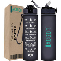 Aegon Gym Water Bottle Sports (BPA Free), Motivational Time Marked Sipper Bottle for Gym, Office, School | Stylish Gym Bottle for Men & Women | Leak Proof Sports Shaker 1 liter (Tritan, Black)