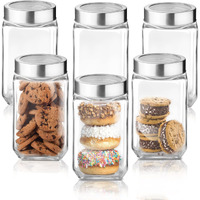 Treo By Milton Cube Storage Glass Jar, Set Of 6, 800 Ml Each, Transparent | Bpa Free | Storage Jar | Kitchen Organizer | Modular | Multipurpose Jar, Brown