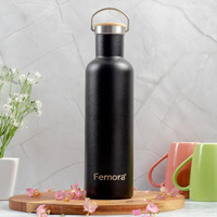 Femora Melissa Stainless Steel Double Insulated Water Bottle, 900 ML, Black((Thermo Steel)