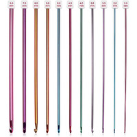 HASTHIP 11PCS Long Crochet Hook Set, 2.0-8mm Aluminum Knitting Needles Set Crochet Hooks, Beginners Metal Multicolour Knitting Tools Set Knitting & Crochet Supplies for Beginners