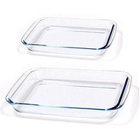 Femora Borosilicate Glass Rectangle Baking Dish Microwave Oven Safe, 1000 ml, 1600 ml, Set of2