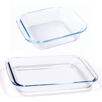 Femora Borosilicate Glass Square Baking Dish Microwave Oven Safe, 1000 ml, 900 ml, Set of 2, Transparent