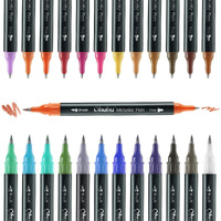 Ohuhu Dual Tip Metallic Markers 24 Colours Markers for Cards Writing, Painting, Coloring, Calligraphy Medium & Brush Tip Metallic Pens For DIY Rock Album Scrapbook Wood Glass Glitter Marker