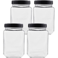 Cloudmart Transparent 1800ml Glass jar With Black Plastic Airtight Lid for Home and Kitchen Grocery Storage Container || KitchenJar Set for Sugar Grains Aata Daal Pickles Nuts[Square,1.8kg, set of 4 ]