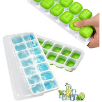 Solitude Silicone Pop Up Square Ice Cube Trays for Freezer with Lid Easy Release Flexible Bottom, Stackable, 100% BPA Free, Food Grade for Freezer, Cocktail