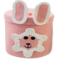 DOLCE CASA Kids Lid Basket With Beautiful Characters - Rope Storage Basket For Baby Diaper, Stuffed Animal Storage Bin Rope Basket For Kids Toy, Baby Laundry Baskets with Lid. (Pink Dog)