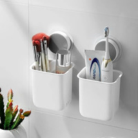 KROYWEN Plastic Wall Mounted Self Adhesive Toothbrush Holder/Toothbrush Holder/Toothbrush Holders for Toothbrushes,Toothpaste,Shaver,Razor&Make Up Brush(Pack of 2) White (2)