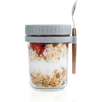 Probiz Overnight Oats Containers with Lids and Spoons 350 ml Glass Mason Jars for Overnight Oats Leak Proof Oatmeal Container Great for Cereal Fruit Vegetable Milk Salad Yogurt (random color) (2)