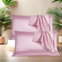 SITTELLA Set of 4 Satin Silk Pillow Cover and 6 FREE Scrunchies with Envelope Closure End and Design, Soft Silk Pillow Case for Hair and Skin (Pink)