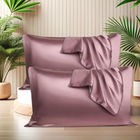 SITTELLA Set of 4 Satin Silk Pillow Cover and 6 FREE Scrunchies with Envelope Closure End and Design, Soft Silk Pillow Case for Hair and Skin (Rose)