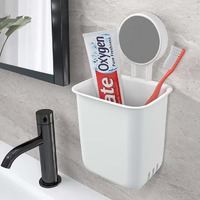 KROYWEN Plastic Wall Mounted Self Adhesive Toothbrush Holder/Toothbrush Holder/Toothbrush Holders for Toothbrushes,Toothpaste,Shaver,Razor&Make Up Brush (White) (1)