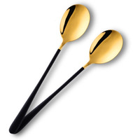 Leeonz Stainless Steel Dinner/Table Spoons, Gold Elliptical Head, Spoon Set, Length 21 cm, Set of 2, Black