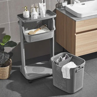 HomeStrap Laundry Magic Mover /2 Layer Laundry Basket With Wheels/Storage Basket/Household kitchen Shelf (Grey)Plastic