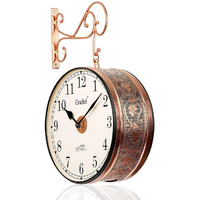 CRAFTEL Metal Analog Double Sided Vintage Station Wall Clock with Brass in Dial (Rose Gold_12 Inches)