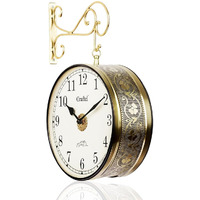 CRAFTEL Metal Analog Double Sided Vintage Station Wall Clock with Brass in dial (Golden 12 Inches)