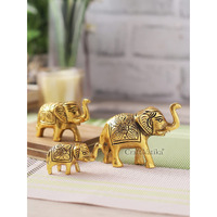 CraftVatika Metal Trunk Up Elephant Family Statue Showpiece Figurine Fengshui Vastu Lucky Decorative Items for Home Decor Living Room Office Desk Desktop Decoration and Gifting (Set of 3) (Pack of 5)