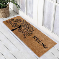 Onlymat Natural Coconut Coir with PVC Welcome Printed Doormat with Tree Design Long Lasting, Thick Entryway Rug with Anti Skid for Indoor Outdoor Entryway Decor (120 x 40cm, Rectangular)