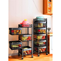 KWER Kitchen Trolley Wire Onion Baskets for Storage Layer-4 Kitchen Accessories Items and Vegetable Stand for Kitchen Organizer Items and Storage Kitchen Accessories with Wheels(Black)