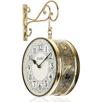 CRAFTEL Metal Analog Double Sided Vintage Station Wall Clock for Home (Shiny Gold_10 Inches)