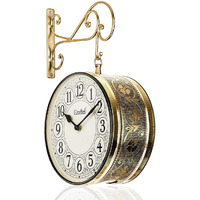 CRAFTEL Metal Analog Double Sided Vintage Station Wall Clock for Home (Shiny Gold_10 Inches)