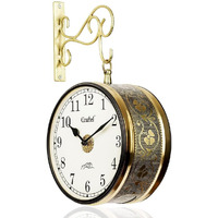 CRAFTEL Metal Analog Double Sided Vintage Station Wall Clock with Brass in dial (Shiny Gold_8 Inches)