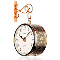 CRAFTEL Metal Analog Double Sided Vintage Station Wall Clock with Brass in dial (Dial - 8 Inches, Rose Gold)