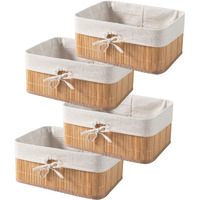 HomeStorie Eco-Friendly Foldable Natural Bamboo Storage Basket Bins Organizer, 33 X 24 X 14 cm, Pack of 4 (AR1543S)