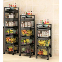 KWER Kitchen Trolley Square Onion Baskets for Storage Layer-4 Kitchen Accessories Items and Vegetable Basket for Kitchen Organizer Items and Storage Portable Kitchen Accessories with Wheels(Black)