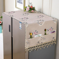 wolpin 1Pc Fridge Cover for Top Double Door with Utility Pockets Designer Prints Cloth and Lace (65 x 170cm)