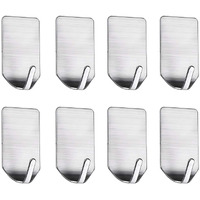 HASTHIP  Hooks for Wall Without Drilling, Stainless Steel Adhesive Wall Hanger Self Adhesive Waterproof Heavy Duty Sticky Narrow Wall Hooks (Pack 8).