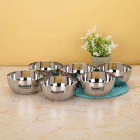 Sumeet Heavy Gauge Stainless Steel Big Size Apple Bowl/Wati/Katori with Mirror Finish  12.2cm Dia, set of 6pc, 550ML Each, Silver