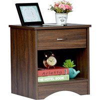 DeckUp Bei Engineered Wood Bed Side Table and End Table with Storage and Drawer (Walnut, Matte Finish)