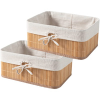 HomeStorie Eco-Friendly Foldable Natural Bamboo Storage Basket Bins Organizer, 33 X 24 X 14 cm, Pack of 2, Beige (AR1543S)