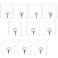 HASTHIP Hooks for Wall without Drilling, Waterproof Stick on Adhesive Stronger Plastic Wall Hooks Hangers for Hanging Robe, Coat, Towel, Keys, Bags, Lights, Calendars - Pack of 10, Transparent