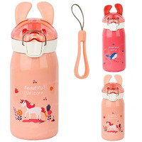 FunBlast Cartoon Design Hot and Cold Water Bottle for Kids - Double Walled Vacuum Insulated Stainless Steel Bottle, Insulated Stainless Steel Bottle, Thermos Flask with Straw (400 Ml)