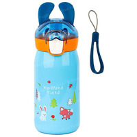 FunBlast Cartoon Design Hot and Cold Water Bottle for Kids - Double Walled Vacuum Insulated Stainless Steel Bottle, Insulated Stainless Steel Bottle, Thermos Flask with Straw (400 Ml)