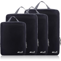 JD Fresh Pack of 4 Pcs Compression Packing Cubes For Travel, Packing Bags For Clothes Travelling, Ziplock Saree Packing Bags, Luggage Packing Organizer, Color Black Set of 4 bags, Nylon