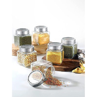 Vency Piramal Glass Round 500ml Transparent Glass Jars & Containers for Kitchen Pantry, Snacks, Masala, Pickles, Dry Fruits, Coffee Beans Storage with Black Plastic Lid (500ml, Set Of 6)