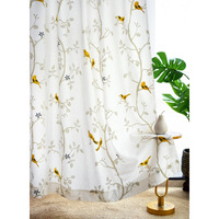 Tranquebar Curtain Co. 100% Cotton, Room Darkening Curtains with Bird Print for Door (with Back Tabs) - 9 Feet, Yori: Yellow, Set of 2 (Length 274 cm)