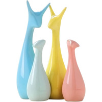 Xtore Home Decor Lucky Deer Family Statue Piano Finish Ceramic Figures - (Set of 4, Multicolor)