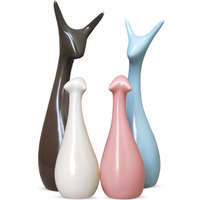 Xtore Home Dcor Lucky Deer Family Matte Finish Ceramic Figures- (Set of 4, Sky, Brown, Pink, Off-White)