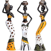 Xtore Beautiful Finish Uniquely Hand Crafted Home Dcor African Tribal Women Art Piece - (Set of 3, Multicolour), Resin