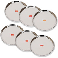 Sumeet Stainless-Steel Heavy Gauge Dinner Plates with Mirror Finish-32.3cm Dia, Set of 6pc, Silver