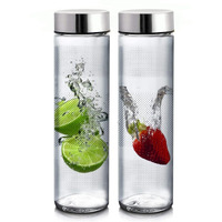 Cloudmart Glass Wide Mouth Water Bottle with Airtight Double Layer Reusable Stainless Steel Lid for Water, Smoothie, Juices - Glass Drinking Fridge Bottles (Wide Mouth 750ml, Set of 2)