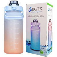 JUGTE Motivational Water Bottle 2 L Sipper Bottle For Adults GYM Gallon Bottle With Measurement Leakproof Durable Reusable Plastic Water Bottle For Office, Blue