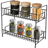 Plantex 2-Tier Stainless Steel Countertop, Tabletop Tiered Shelf Rack/Kitchen Organizer/Spice Jar Organizer/Storage Rack For Kitchen (Black)