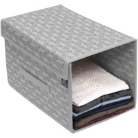 HomeStrap Non-Woven Printed Stackable Shirt Organizer With Cover Lid- Grey, 34 x 44 x 19 Centimeters