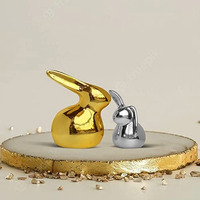 Xtore Home Dcor Ceramic Cute Golden & Silver Rabbit Figurines (Set of 2, Golden and Silver)